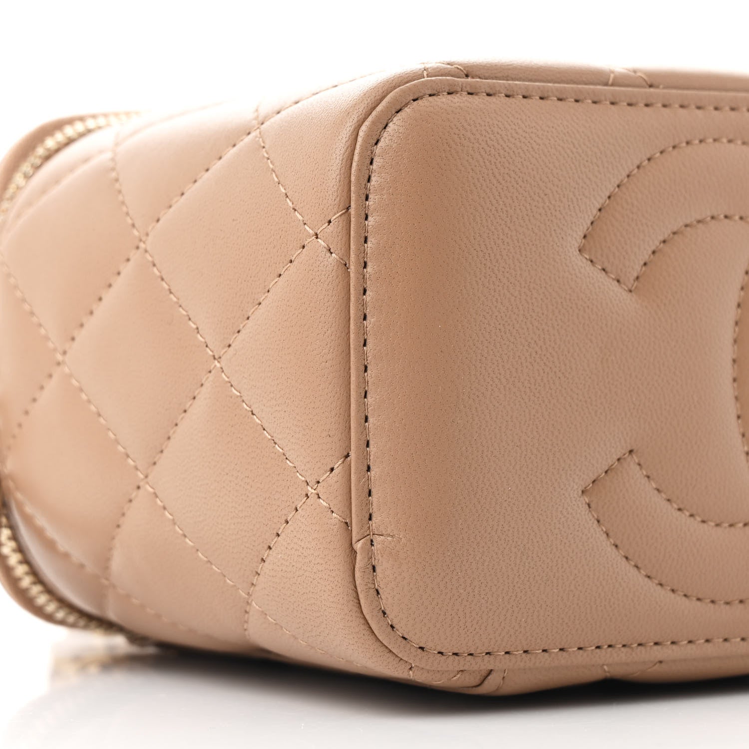 Chanel Lambskin Quilted Metal Small Top Handle Vanity Case With Chain Beige 9 of 11