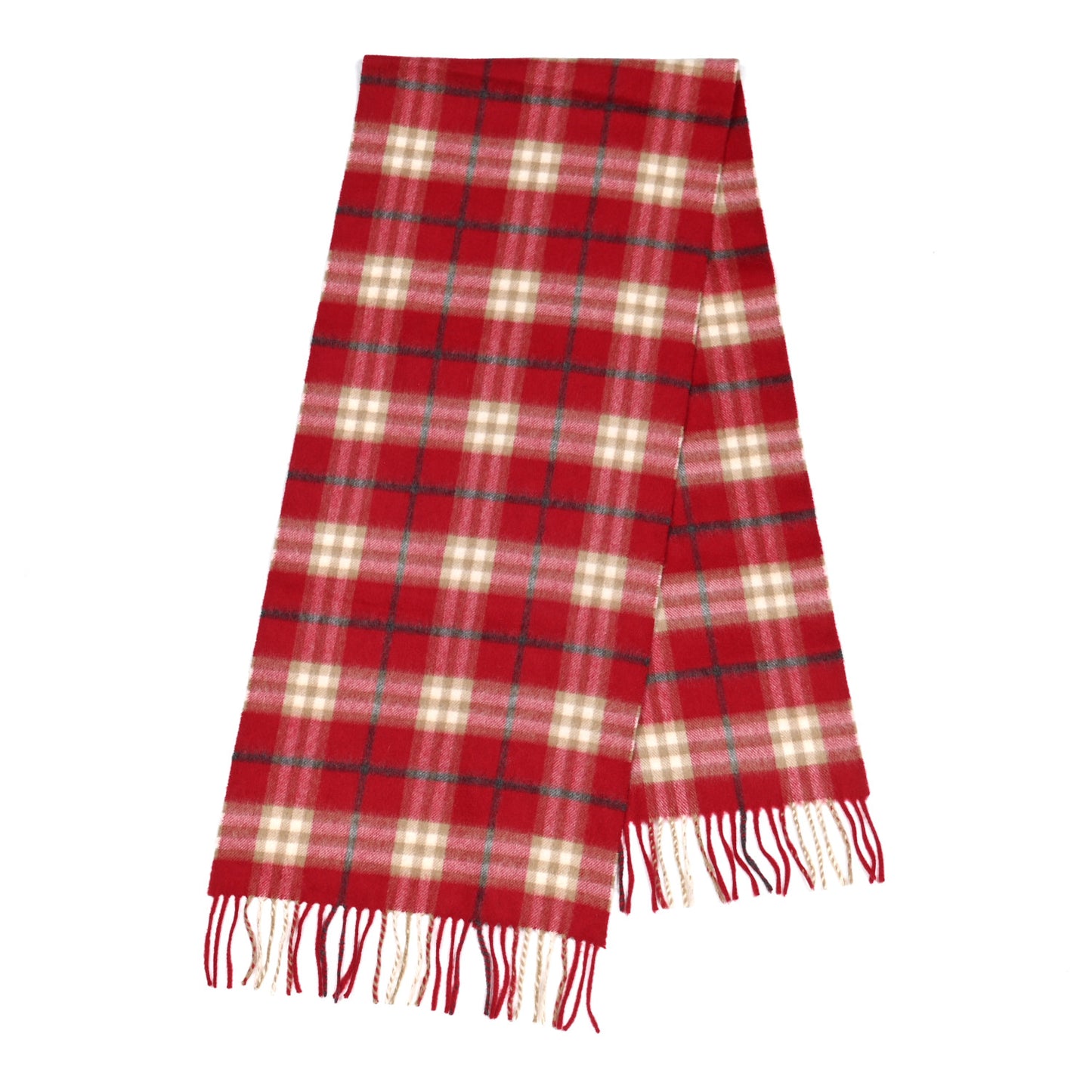 Cashmere Check Fringe Scarf Red