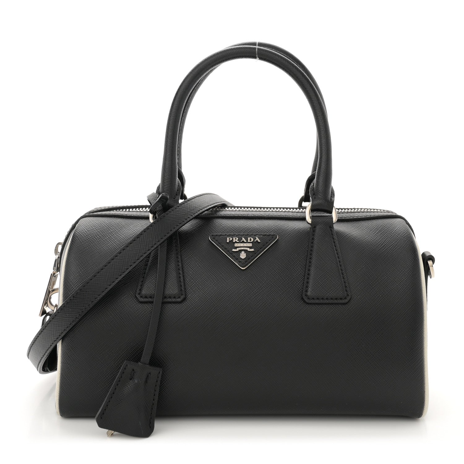 Prada Saffiano Lux Top Handle Crossbody Bag Black Talco 1 of 11