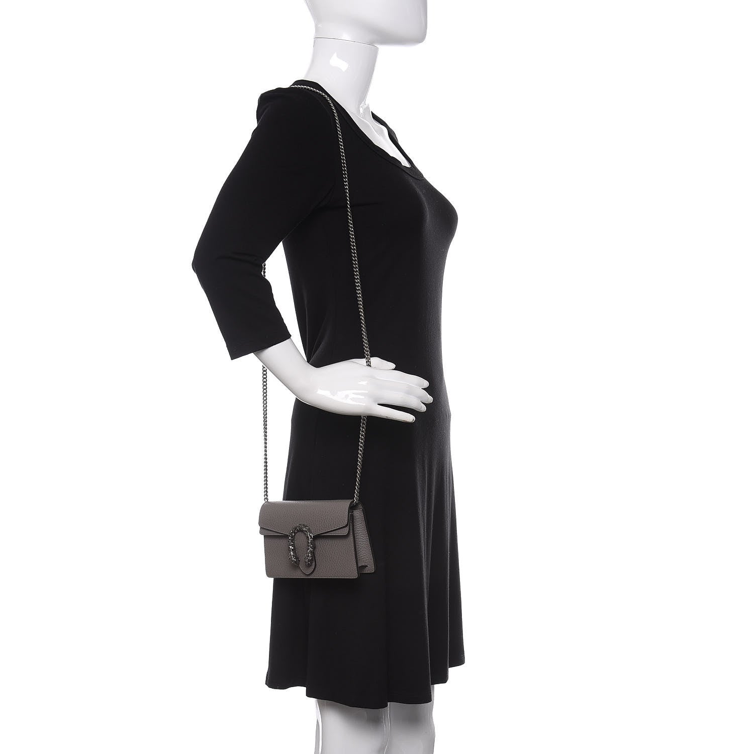 Gucci Dollar Calfskin Crystal Super Mini Dionysus Shoulder Bag Dusty Grey Black Diamond 2 of 10