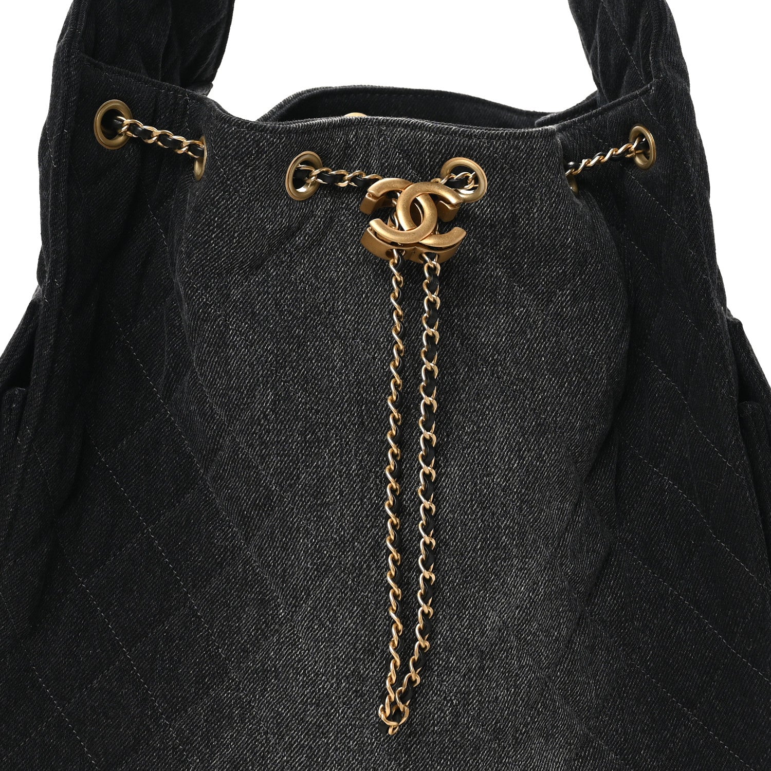 Chanel Washed Denim Quilted Medium Chanel 25 Handbag Black 1755972