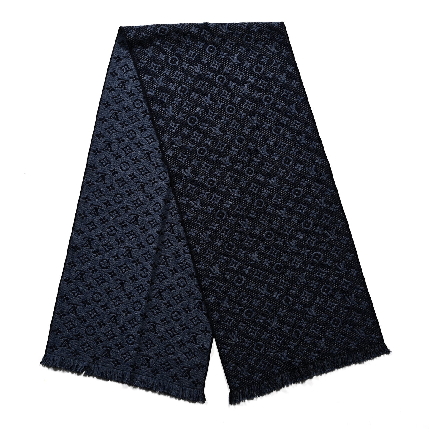 Wool Monogram Classic Scarf Navy Blue