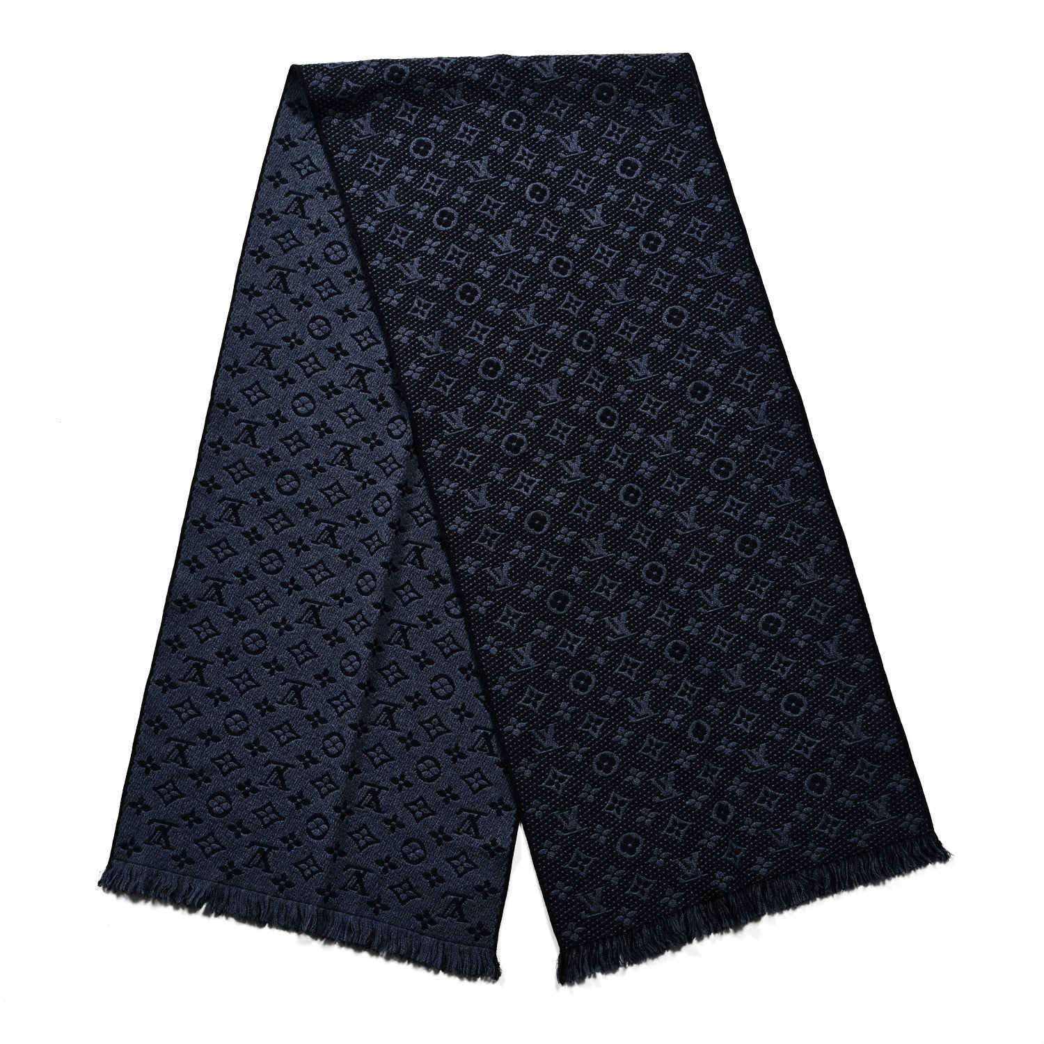 Louis Vuitton Wool Monogram Classic Scarf Navy Blue 2 of 3