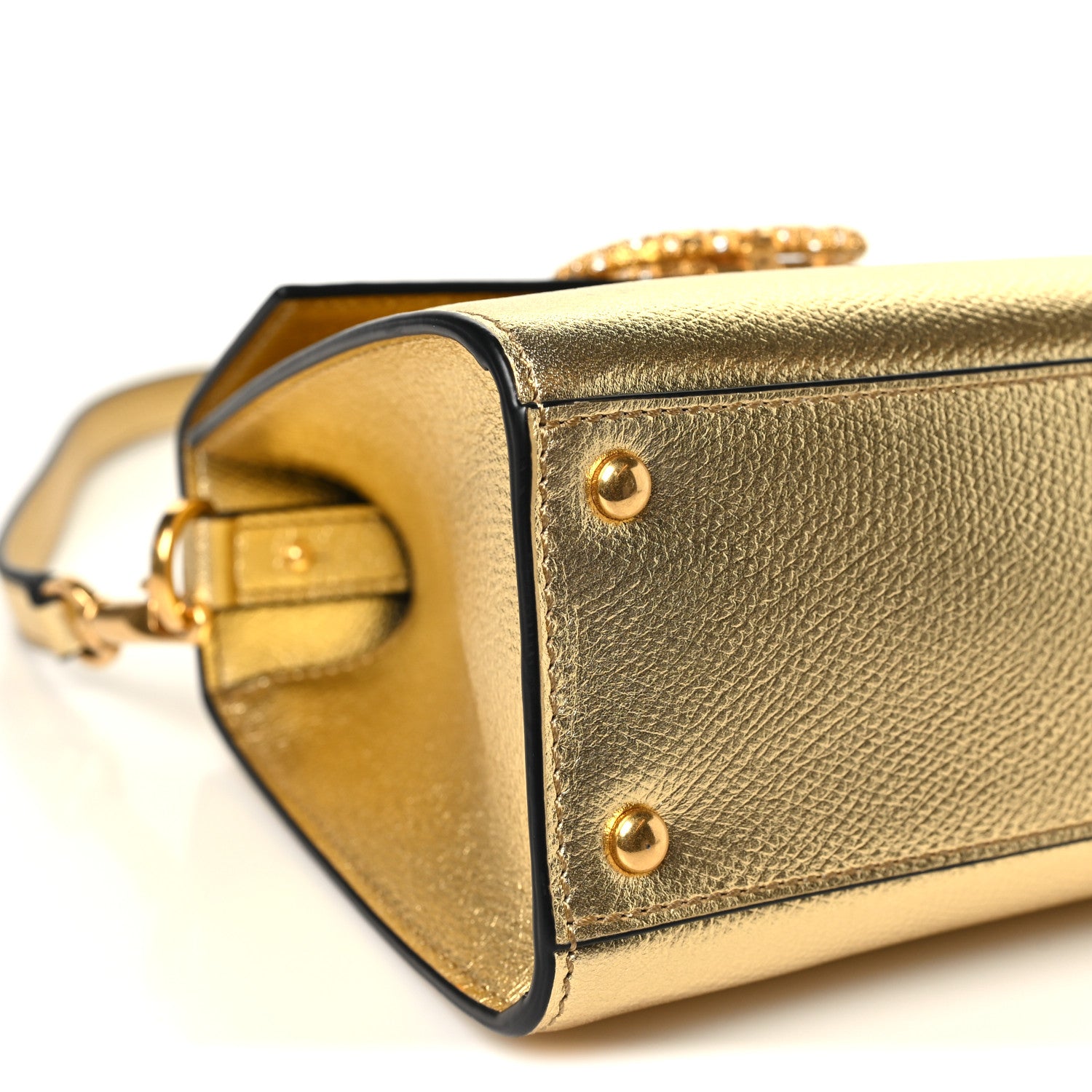 Valentino Garavani Metallic Calfskin Crystal VSling Top Handle Bag Gold 8 of 9