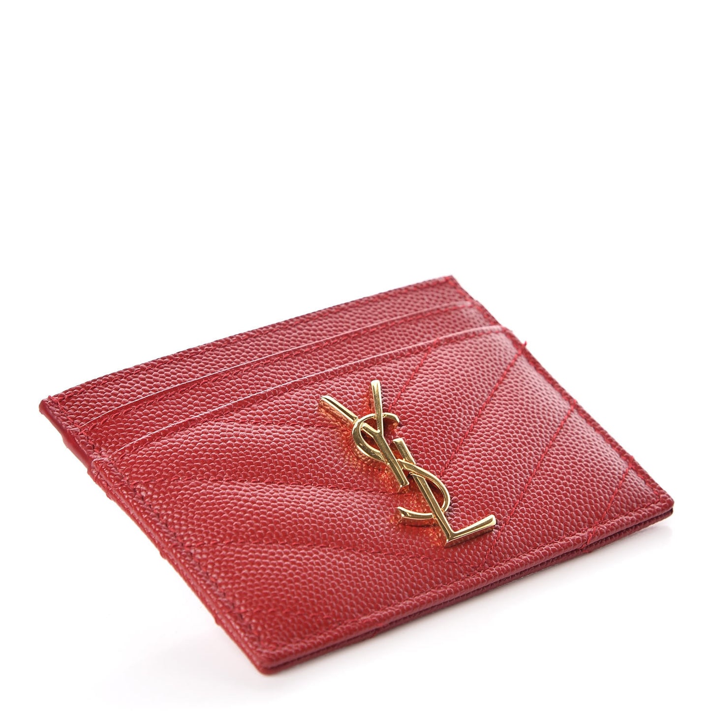 Grain De Poudre Matelasse Chevron Monogram Credit Card Case New Red