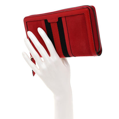 Gucci Suede Patent Web Ophidia Zip Around Wallet Hibiscus Red 2 of 8