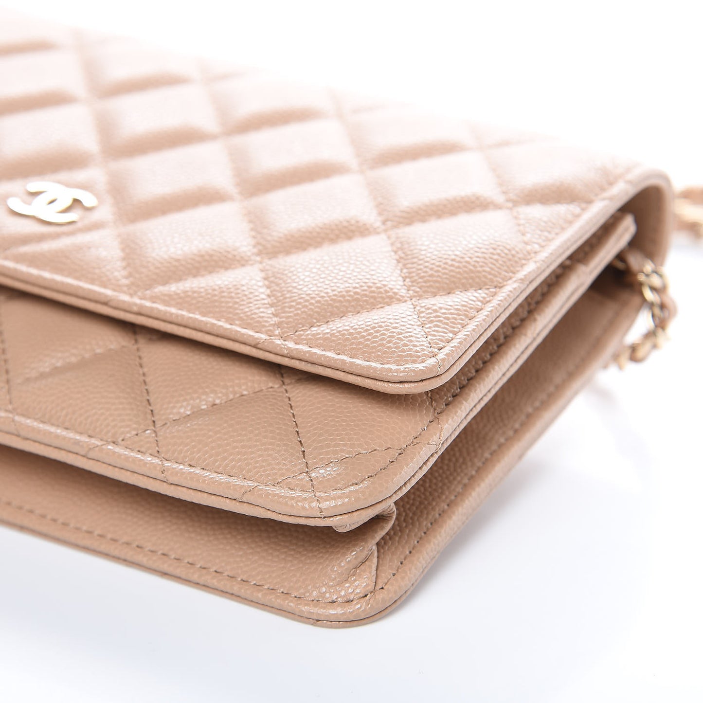 Caviar Quilted Wallet On Chain WOC Beige