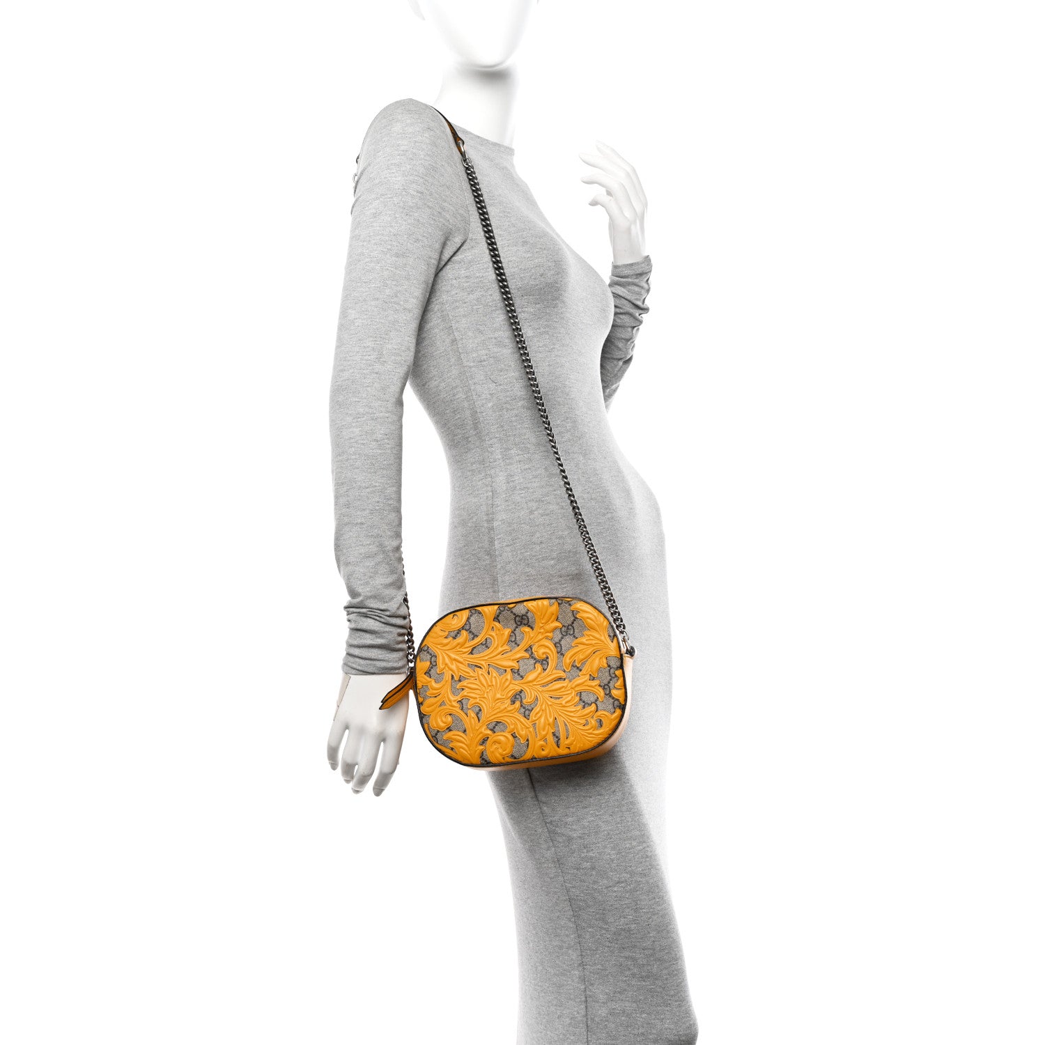Gucci GG Supreme Monogram Arabesque Mini Chain Shoulder Bag Beige Yellow 2 of 13