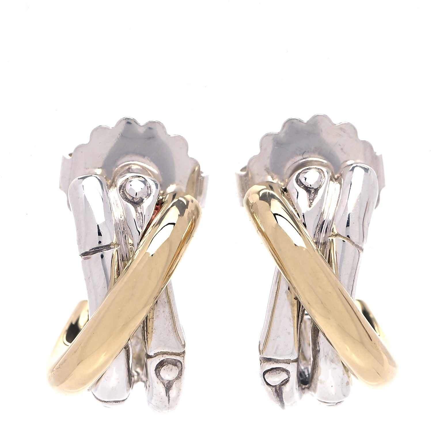 John Hardy Sterling Silver 18K Yellow Gold Small Bamboo J Hoop Earrings 1 of 5