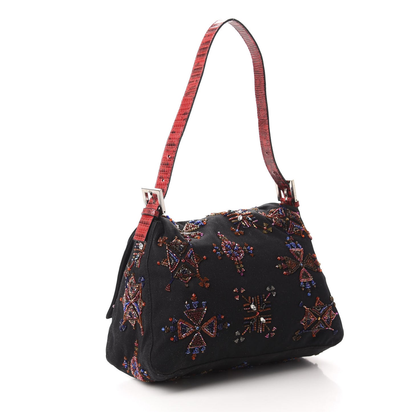 Neoprene Beaded Lizard Mama Baguette Black Red