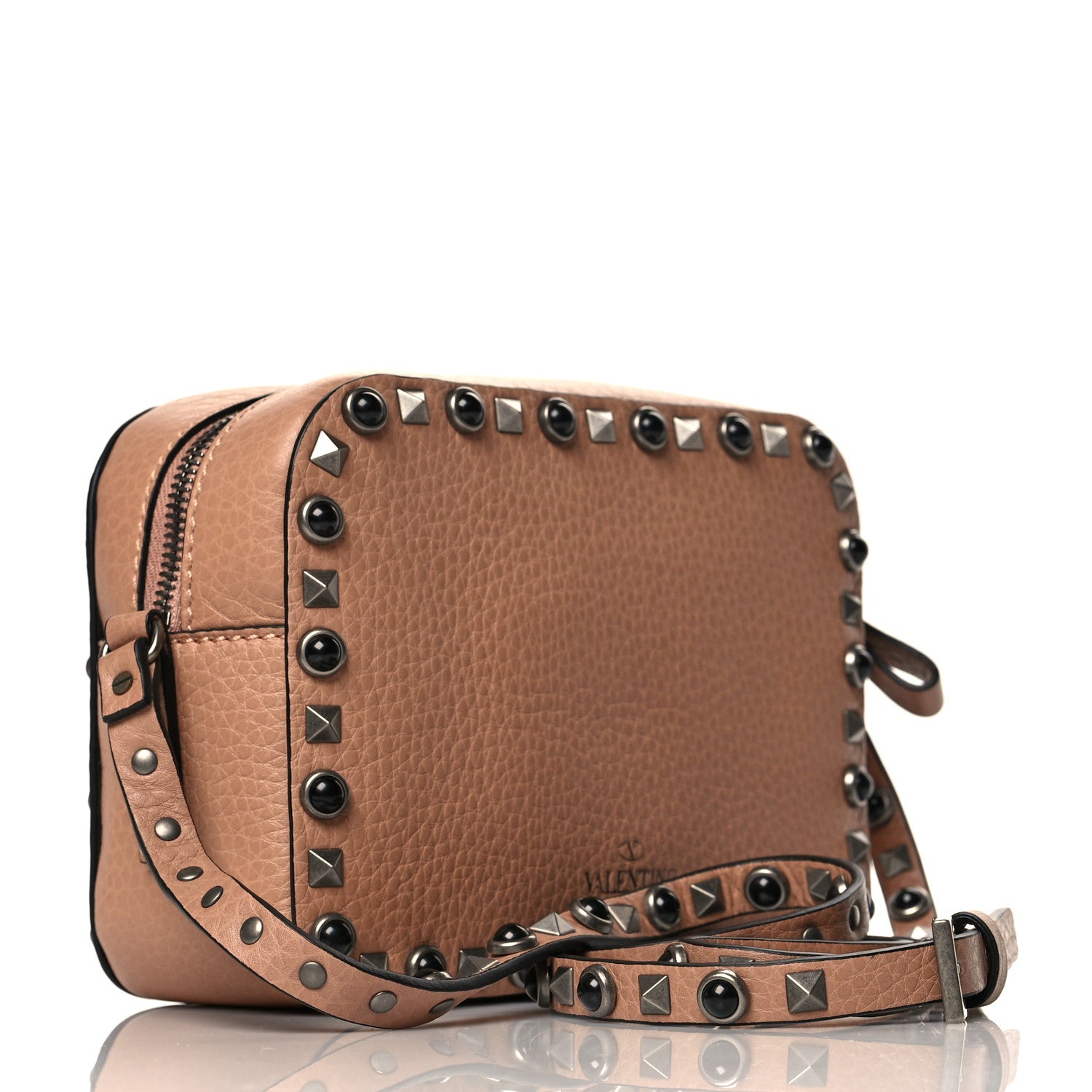 Valentino Garavani Pebbled Calfskin Rockstud Rolling Camera Crossbody Bag Soft Noisette 2 of 8