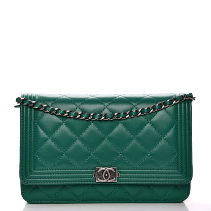 Chanel Lambskin Quilted Boy Wallet On Chain WOC Green 1 of 8