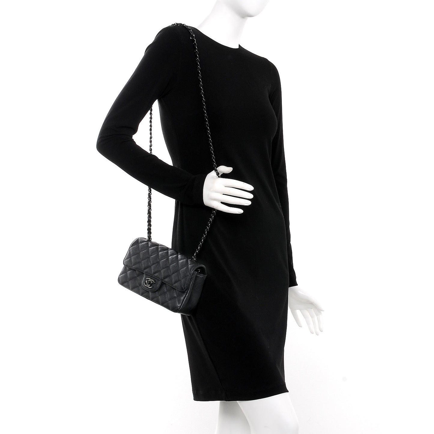 Crumpled Calfskin Quilted Mini Rectangular Flap So Black