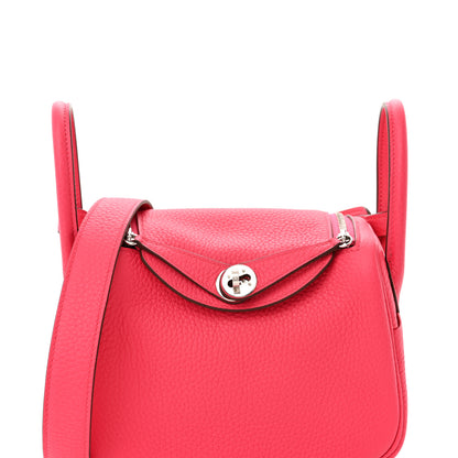 Hermes Taurillon Clemence Mini Lindy 20 Rose Extreme 7 of 11