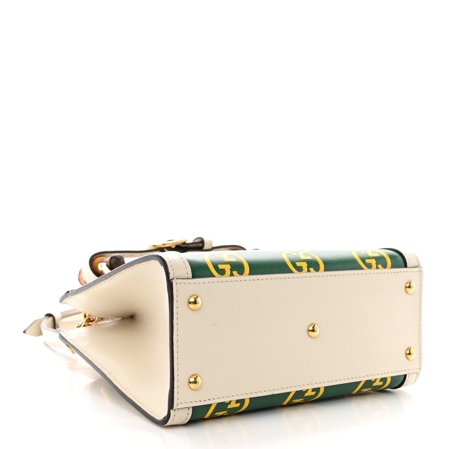 Gucci Azalea Calfskin GG Monogram Bi-Color Debossed Mini Diana Tote Bag Emerald Stone Topaz Mystic White 4 of 10