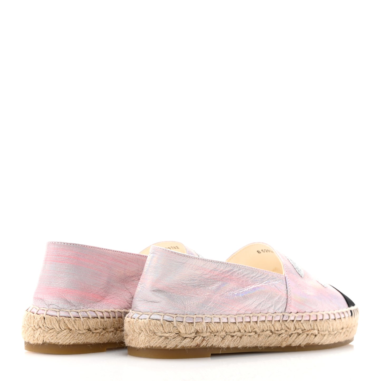 Laminated Lambskin Grosgrain Embroidered CC Espadrilles 39 Pink Silver Black