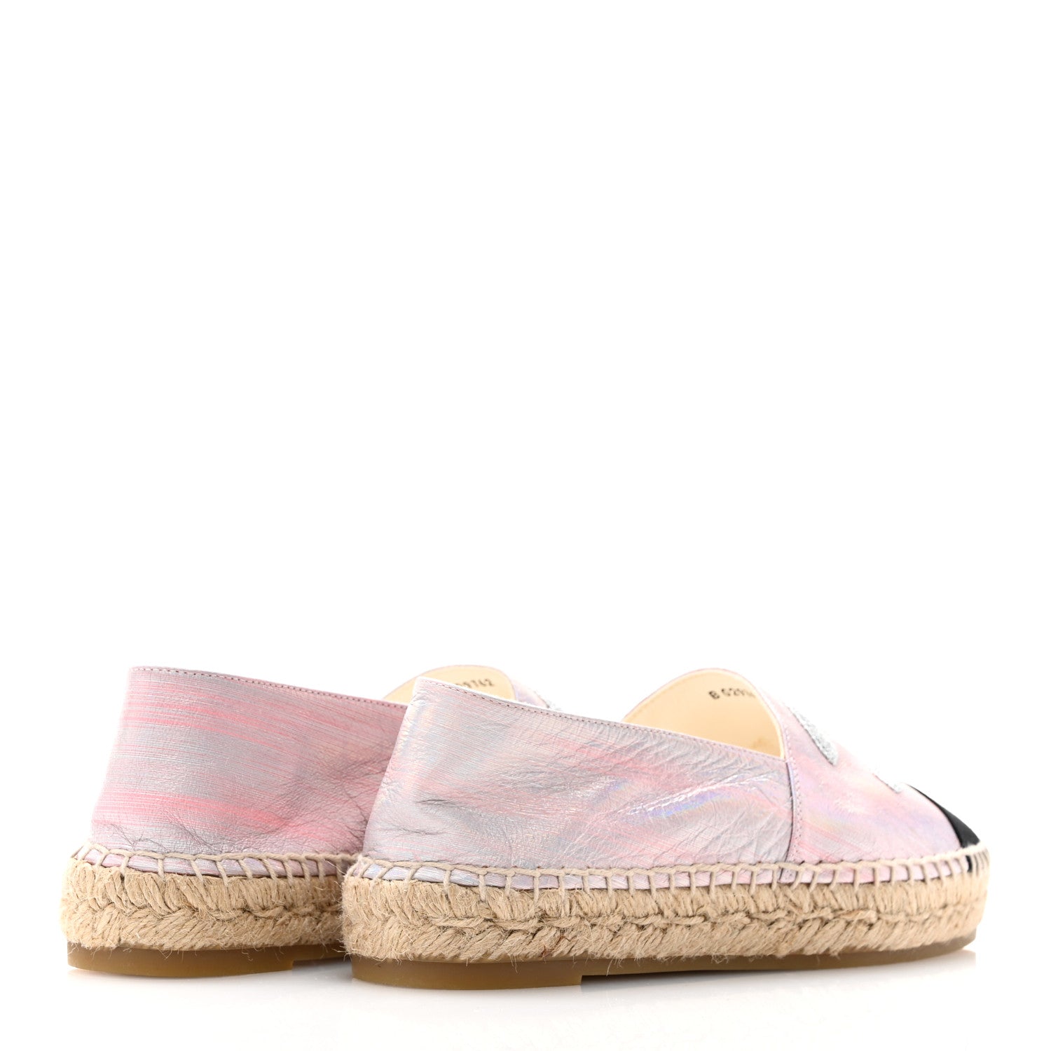 Chanel Laminated Lambskin Grosgrain Embroidered CC Espadrilles 39 Pink Silver Black 4 of 8