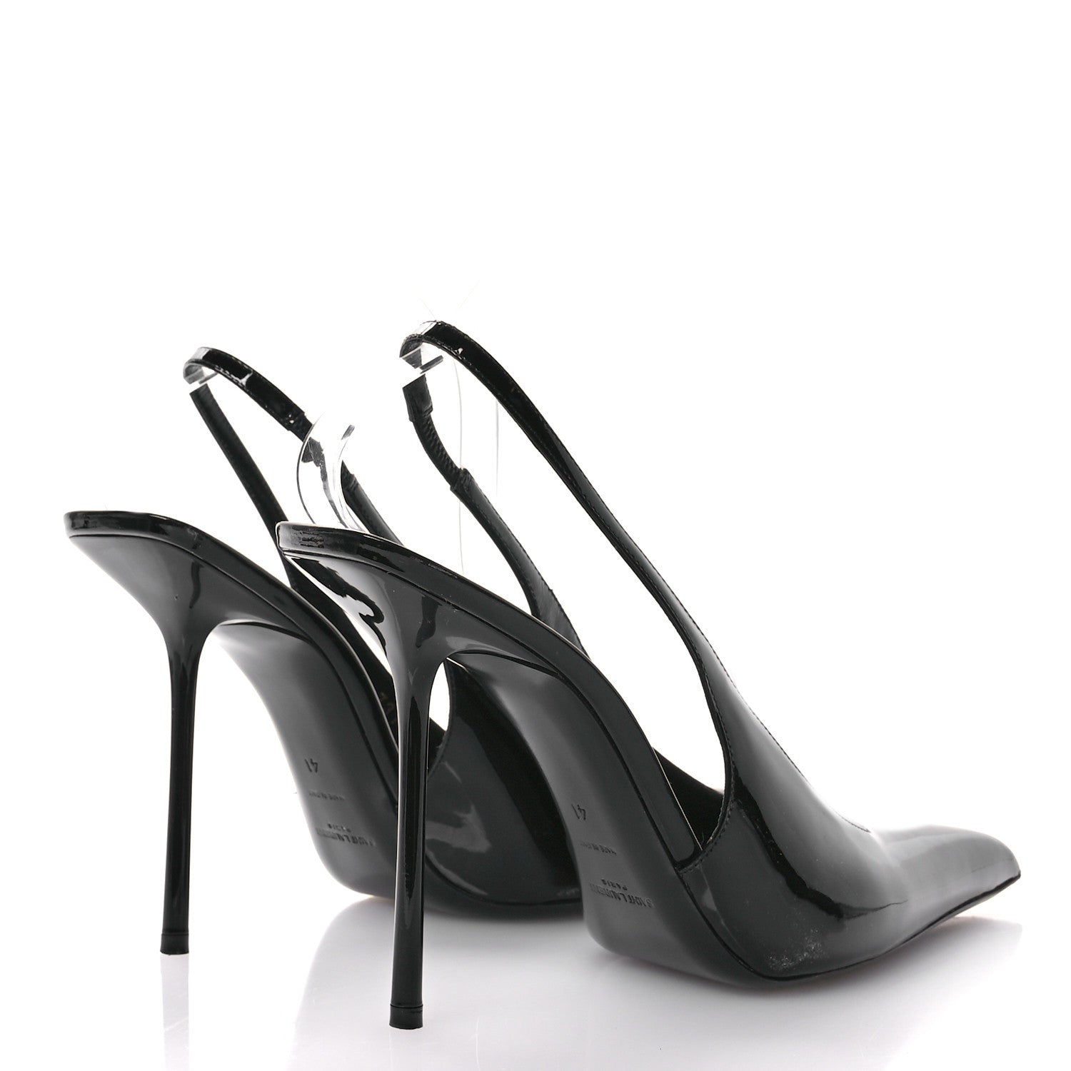 Saint Laurent Patent Calfskin Kiss 105 Slingback Pumps 41 Black 5 of 9