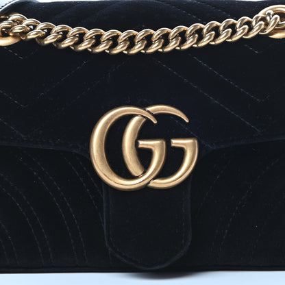 Gucci Velvet Matelasse Mini GG Marmont Shoulder Bag Black 9 of 12