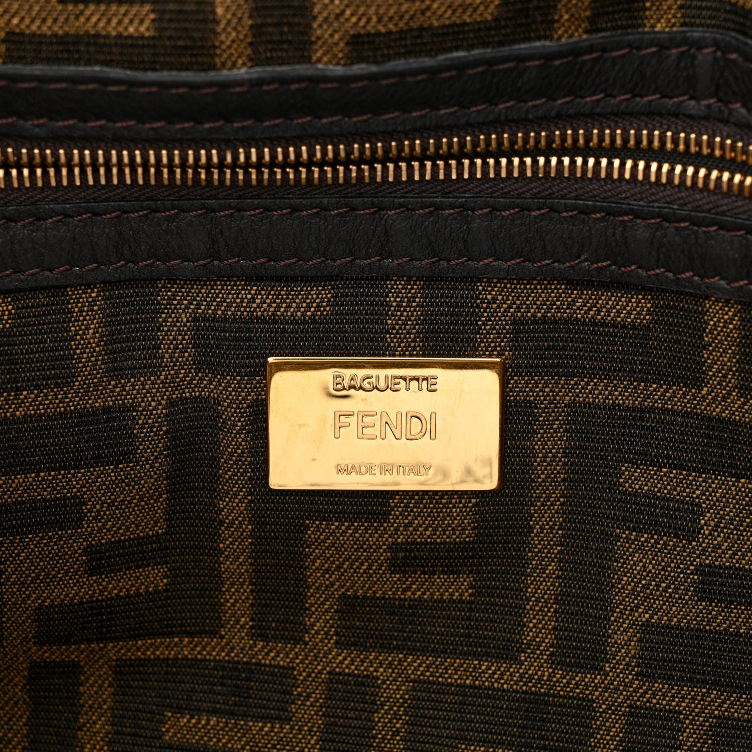 Fendi Fabric Jacquard FF 1974 Medium Baguette Tobacco Moro Black 6 of 12