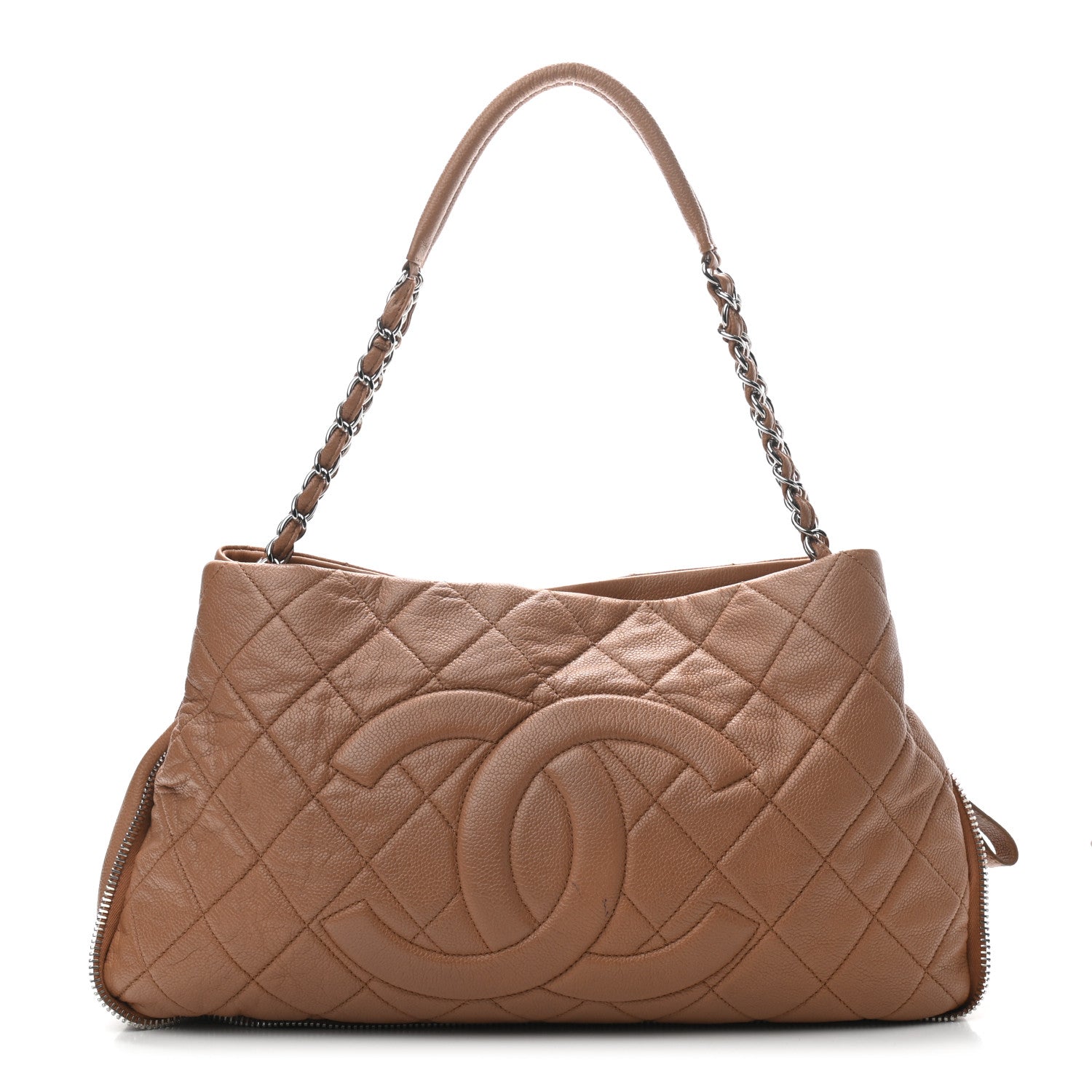 Chanel Caviar Quilted Expandable Zip Shoulder Bag Beige 1 of 43