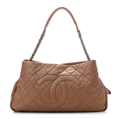 Chanel Caviar Quilted Expandable Zip Shoulder Bag Beige 1 of 43