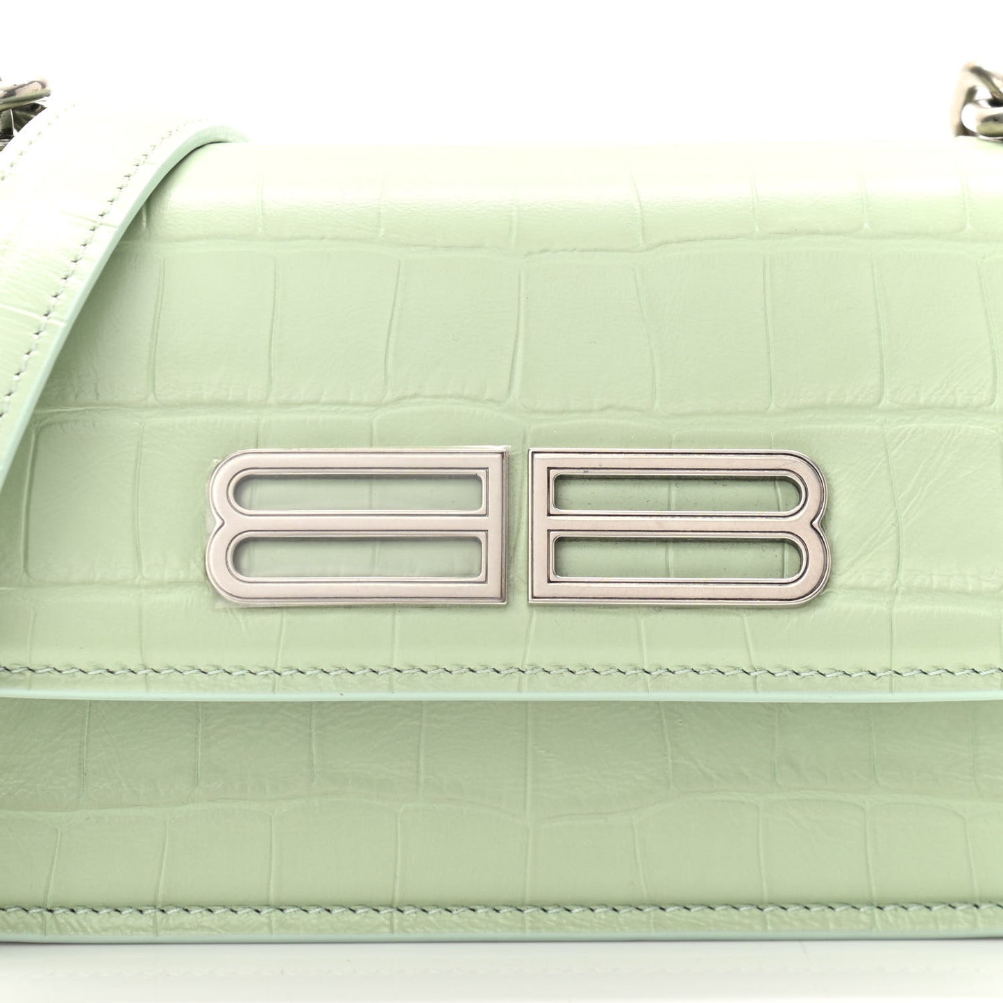Extra Supple Calfskin Crocodile Embossed Gossip Chain Bag XS Light Green
