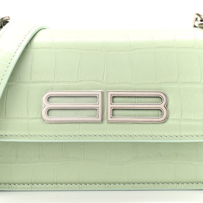 Balenciaga Extra Supple Calfskin Crocodile Embossed Gossip Chain Bag XS Light Green 7 of 9