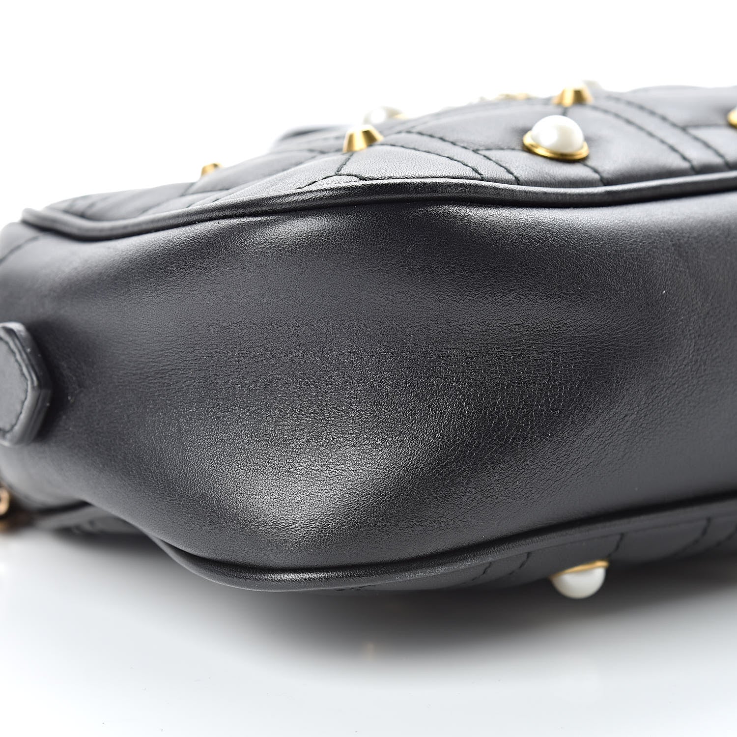 Gucci Calfskin Matelasse Studded Small Pearly GG Marmont Chain Shoulder Bag Black 9 of 13