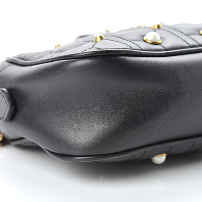 Gucci Calfskin Matelasse Studded Small Pearly GG Marmont Chain Shoulder Bag Black 9 of 13