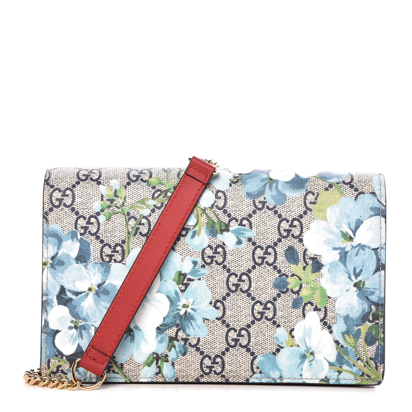 GG Supreme Monogram Blooms Chain Wallet Blue