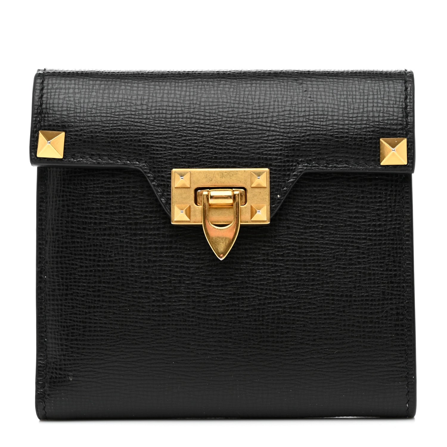 Valentino Garavani Textured Calfskin Rockstud Flip Lock Alcove Wallet Black 1 of 9