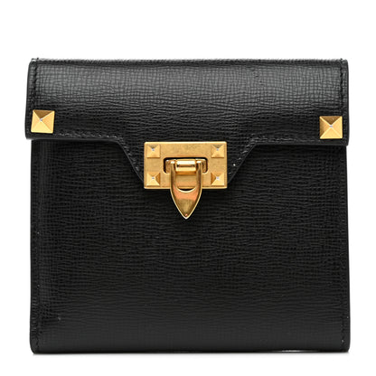 Valentino Garavani Textured Calfskin Rockstud Flip Lock Alcove Wallet Black 1 of 9