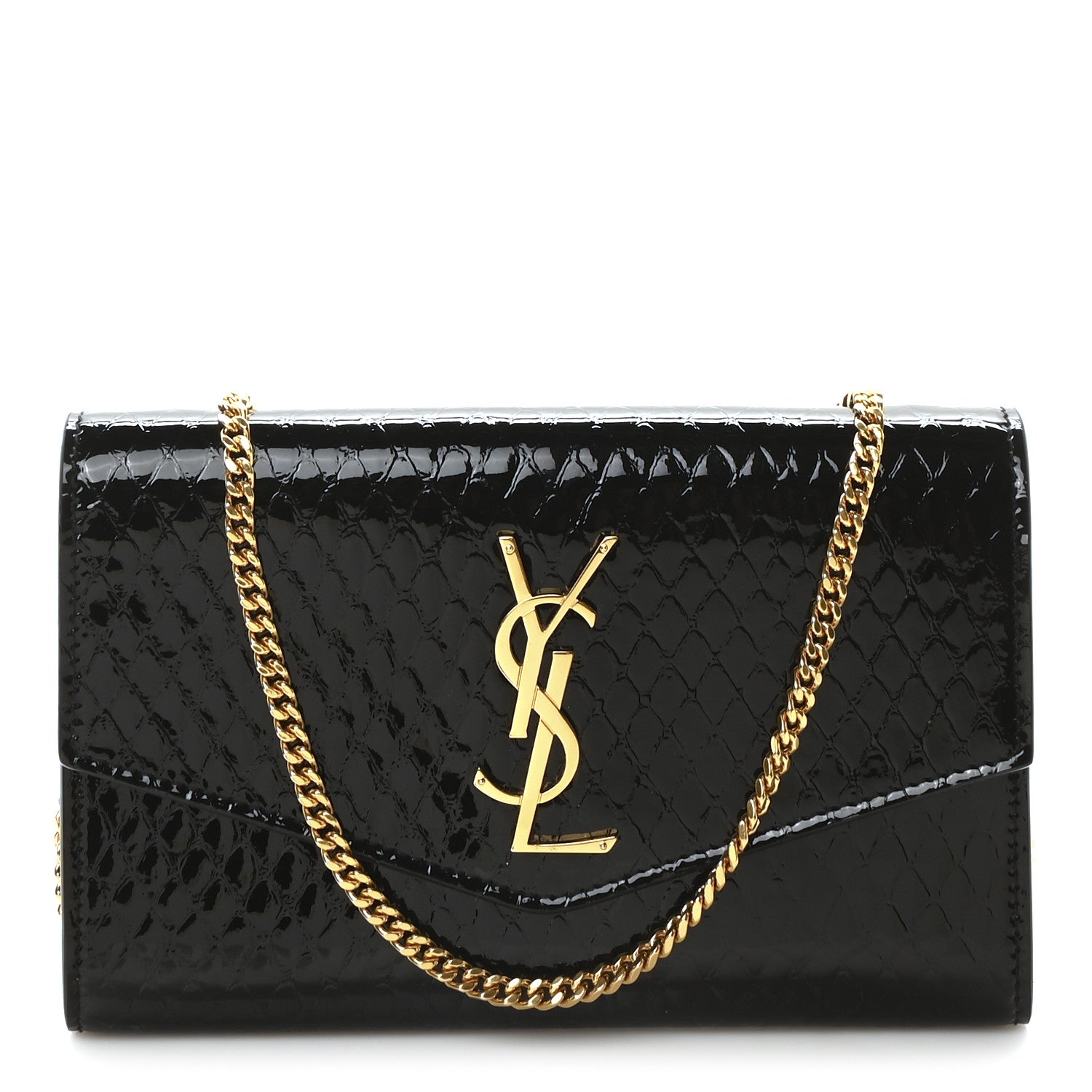 Saint Laurent Calfskin Python Embossed Monogram Uptown Chain Wallet Black 1 of 12