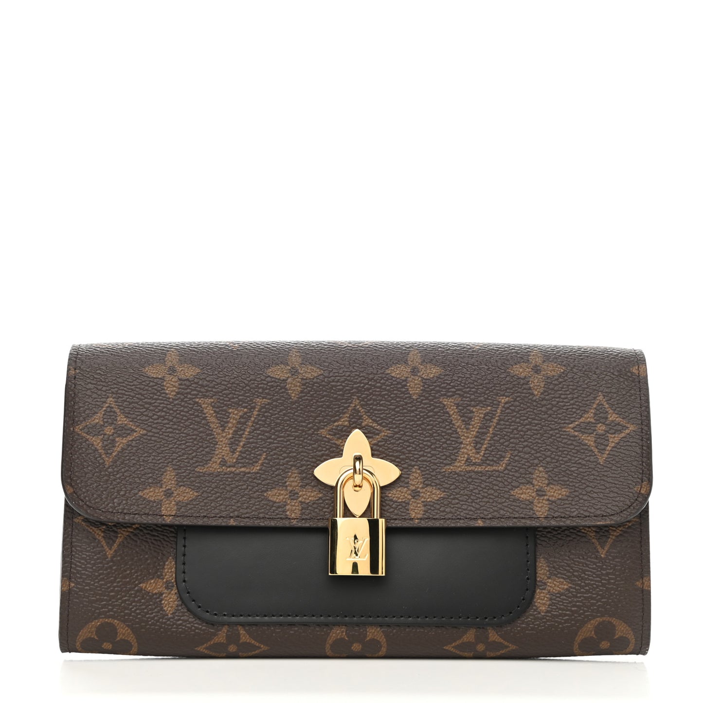 Monogram Flower Lock Long Wallet Black