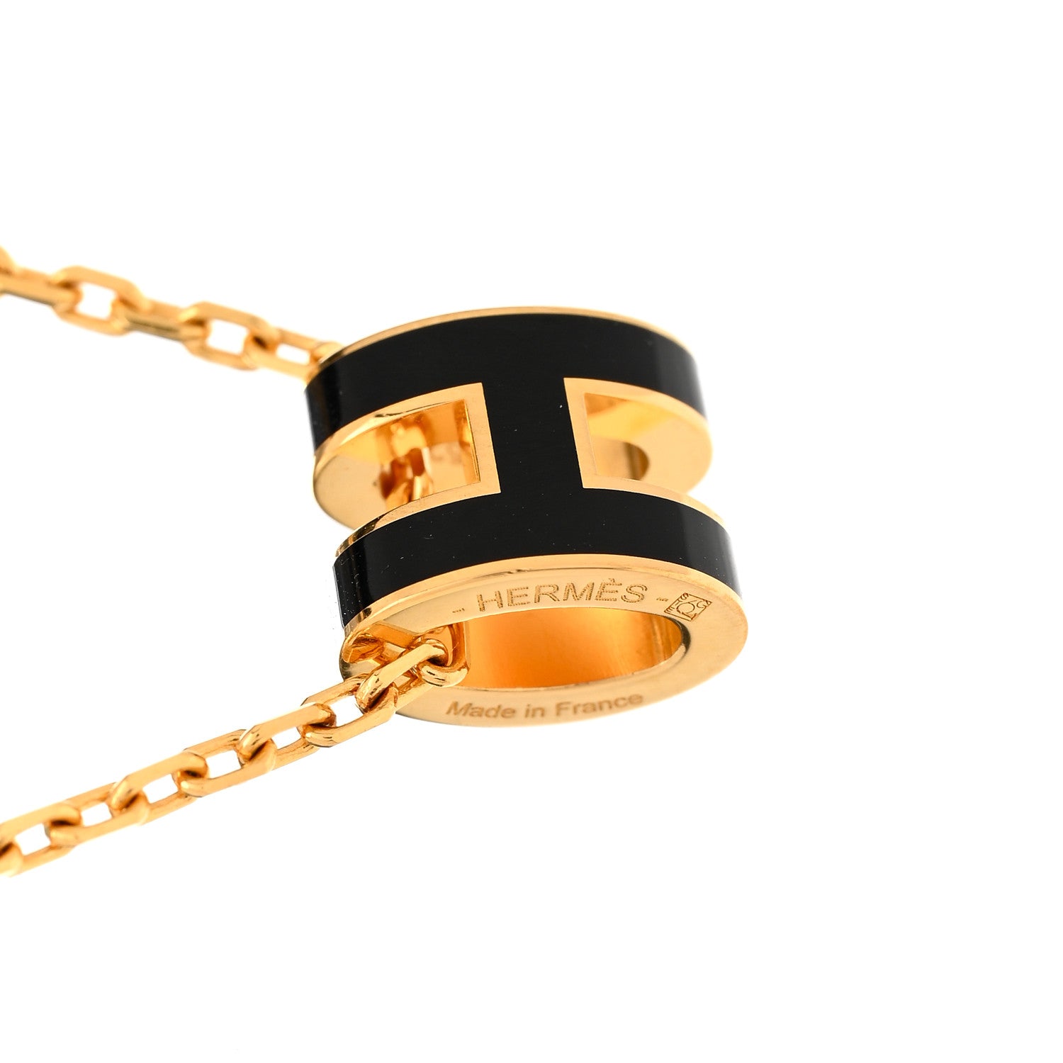 Hermes Lacquered Gold Mini Pop H Pendant Necklace Black 5 of 7