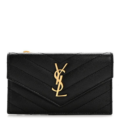 Saint Laurent Grain De Poudre Matelasse Chevron Monogram Compact Wallet Black 1 of 7