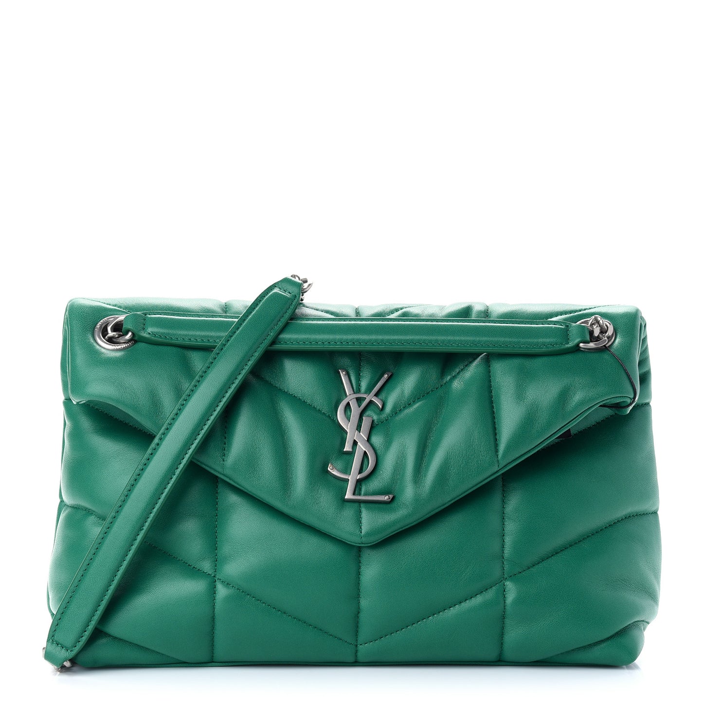 Lambskin Quilted Small Loulou Puffer Monogram Chain Satchel Green Field
