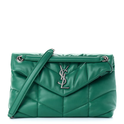 Saint Laurent Lambskin Quilted Small Loulou Puffer Monogram Chain Satchel Green Field 1 of 8