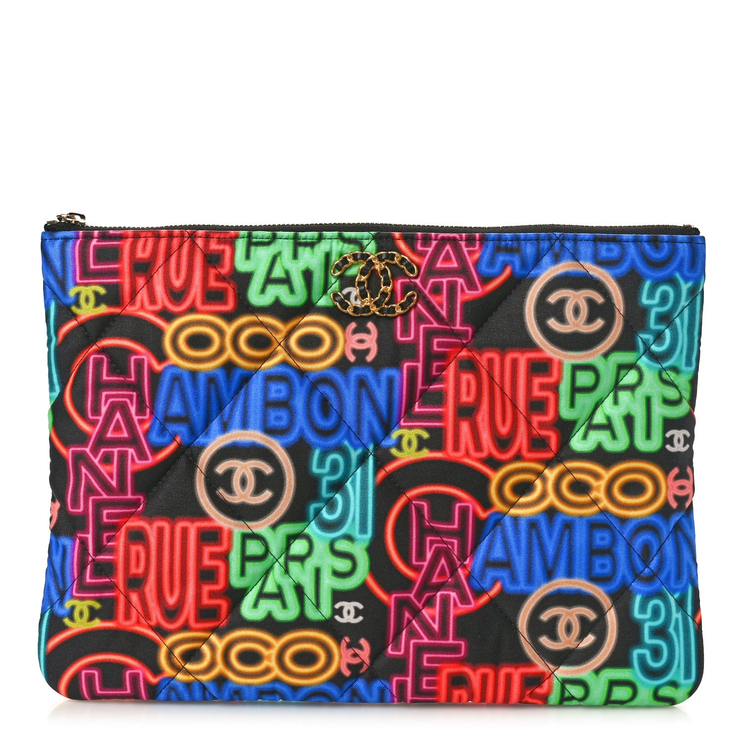 Chanel Fabric Quilted Neon Graffiti O Case Black Multicolor 1 of 8