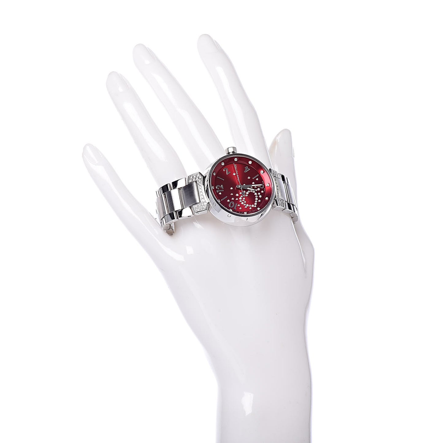 Stainless Steel Diamond 34mm Tambour Fiji Heart Quartz Watch Red
