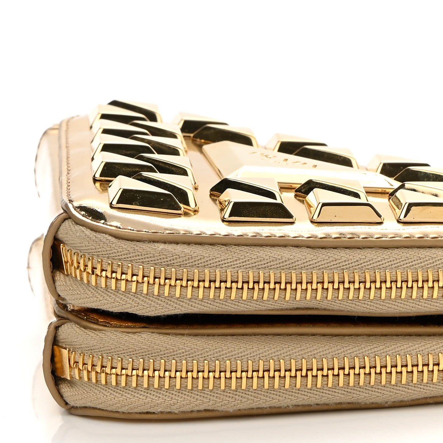 Metallic Vitello Studded Mini Triangle Crossbody Pouch Platino