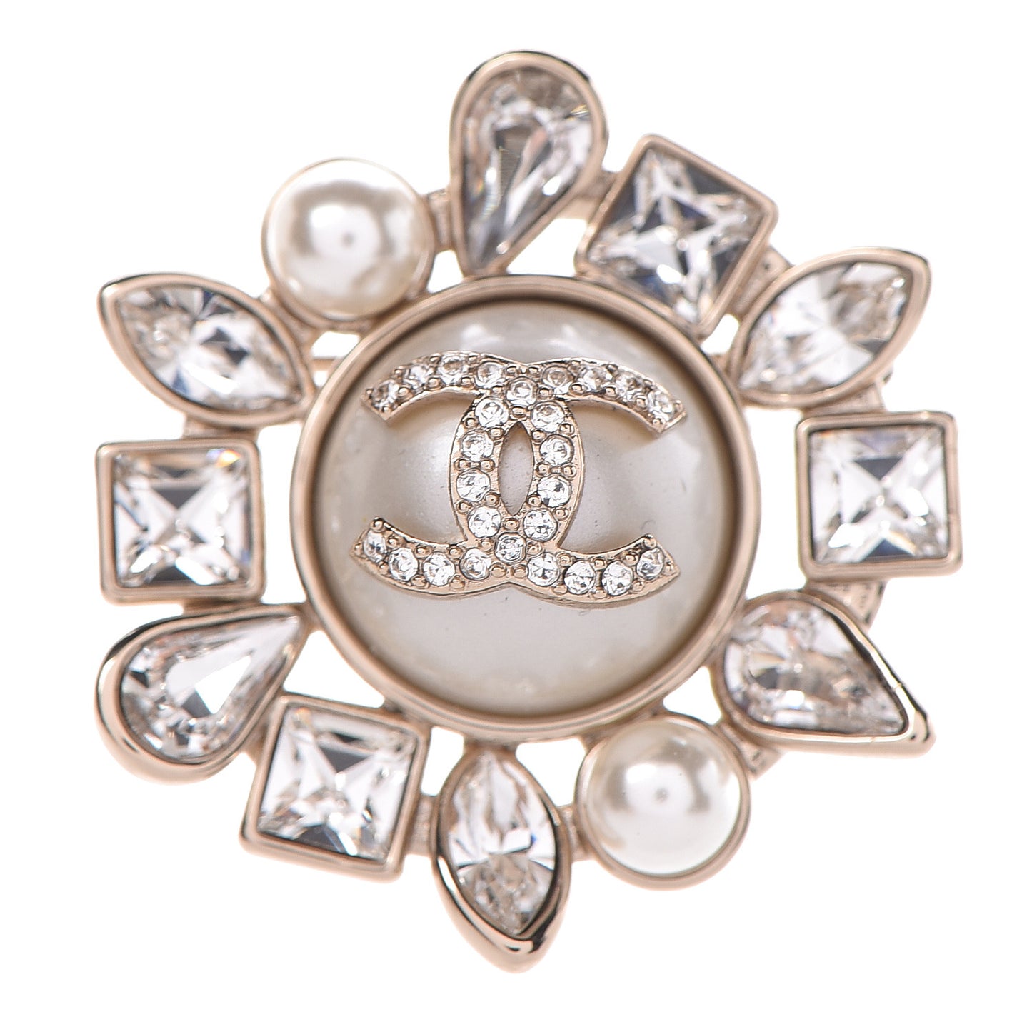 Pearl Crystal CC Snowfall Brooch Light Gold