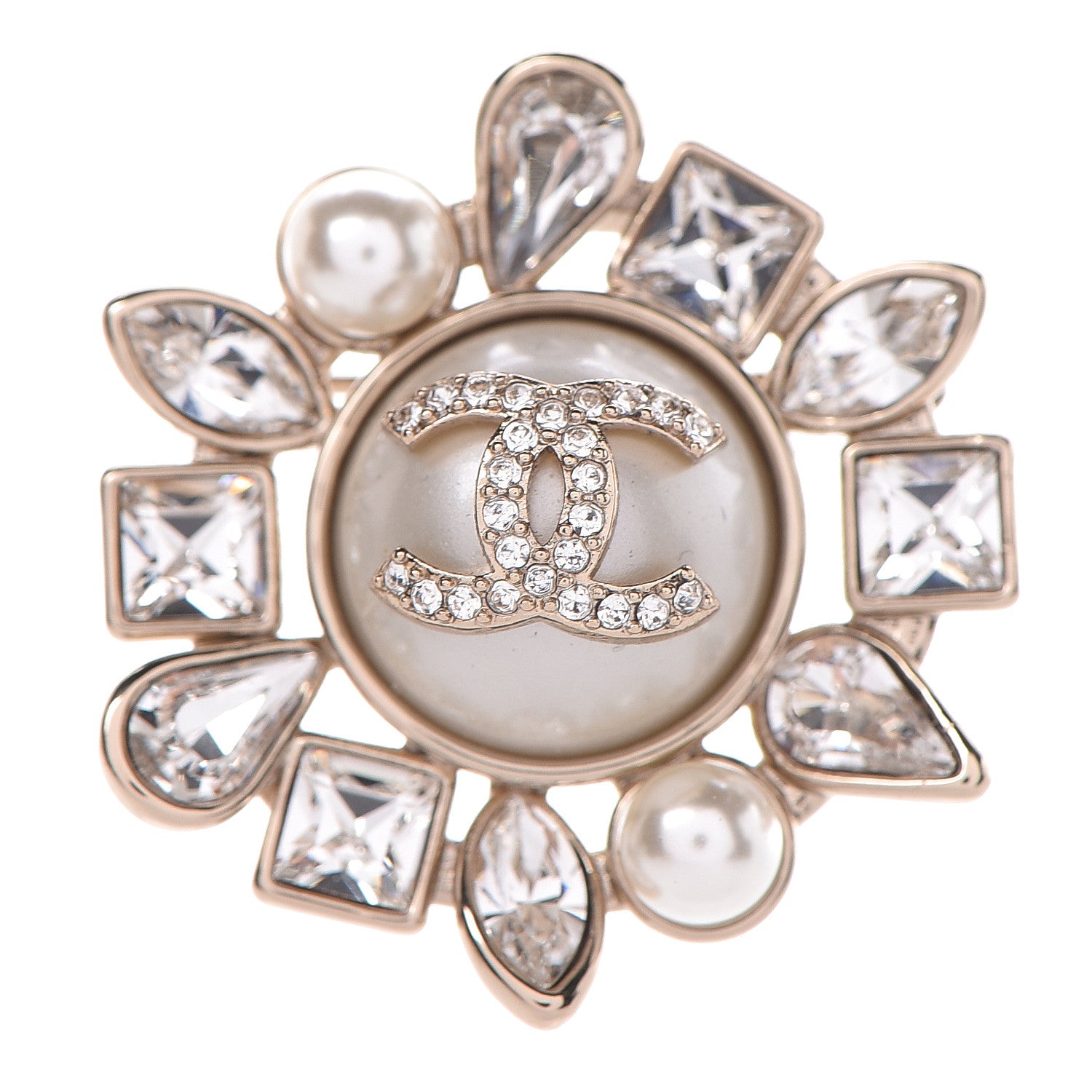 Chanel Pearl Crystal CC Snowfall Brooch Light Gold 1 of 5