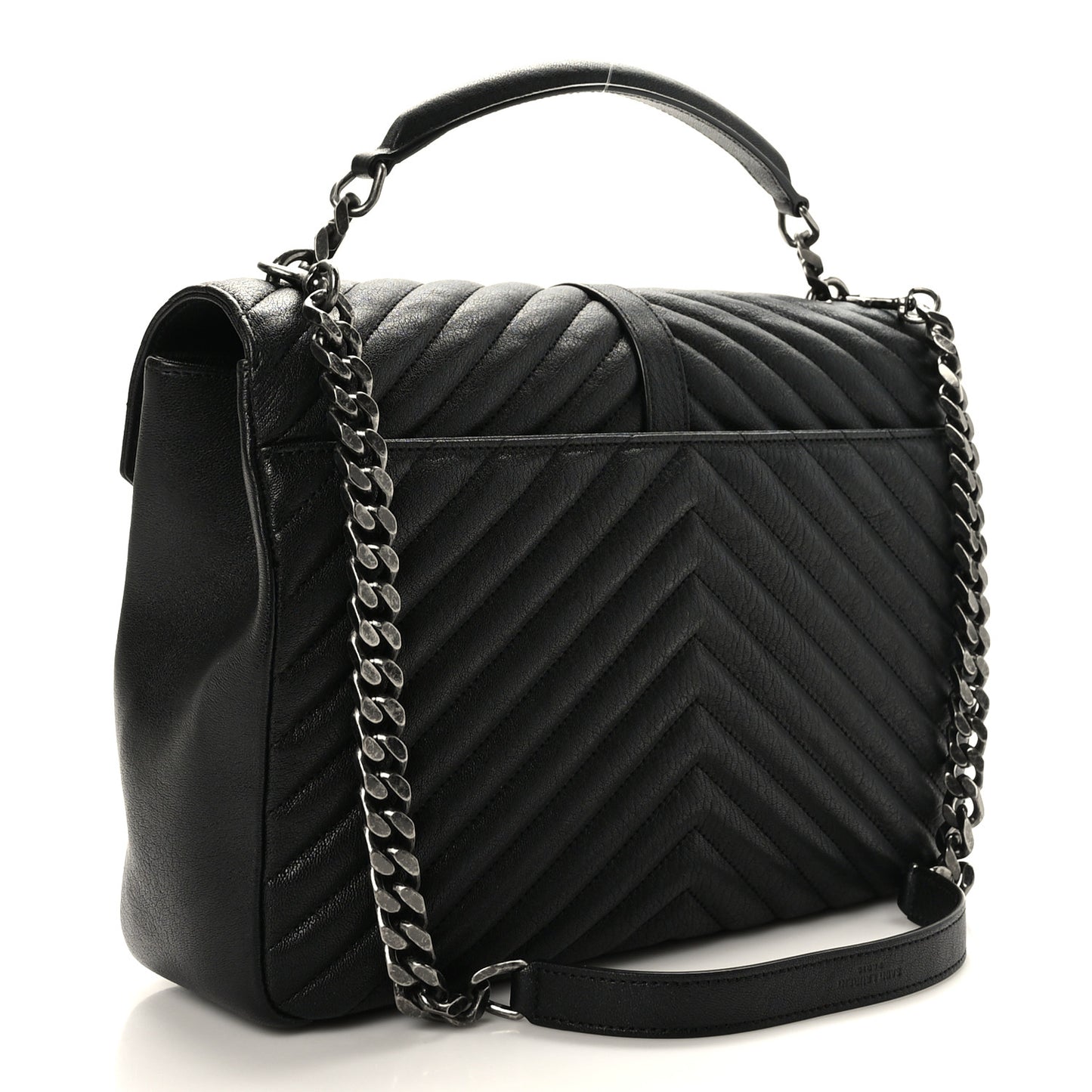 Sheepskin Matelasse Chevron Monogram Large College Satchel Black