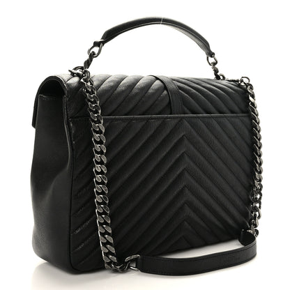 Saint Laurent Sheepskin Matelasse Chevron Monogram Large College Satchel Black 4 of 10