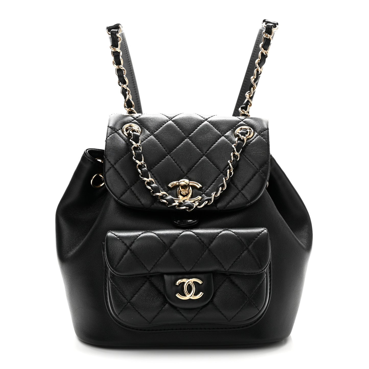 Lambskin Quilted Small Duma Drawstring Backpack Black