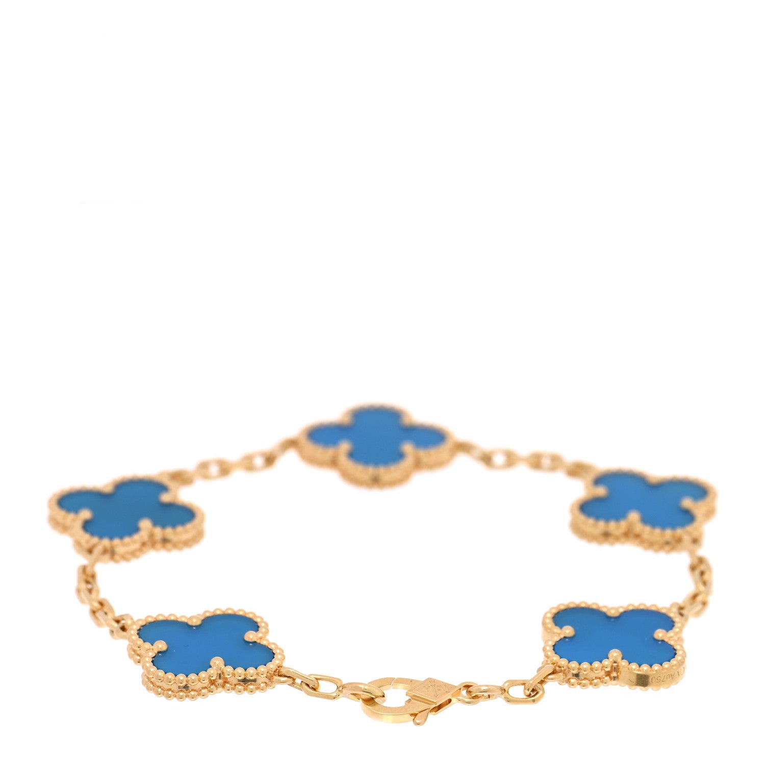 Van Cleef & Arpels 18K Yellow Gold Blue Agate 5 Motifs Vintage Alhambra Bracelet 2 of 4