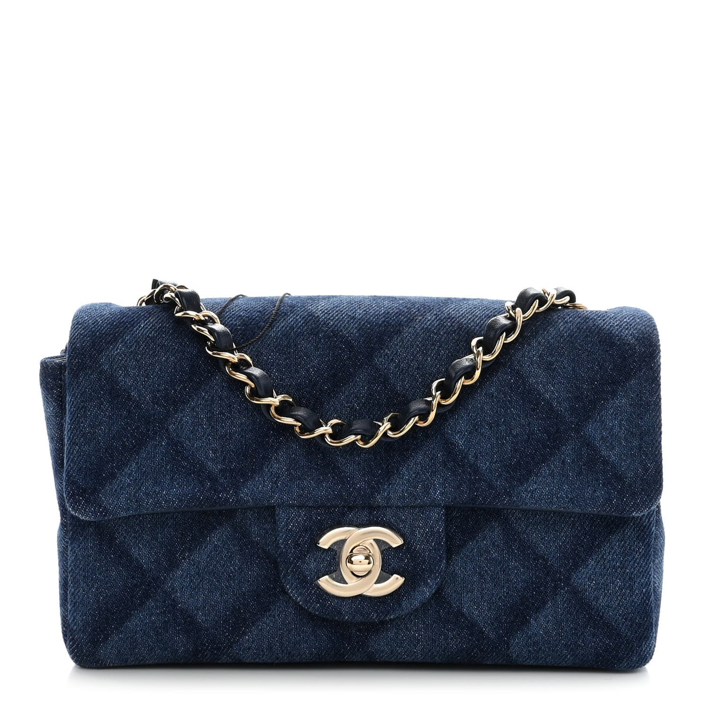Printed Denim Quilted Mini Rectangular Flap Dark Blue