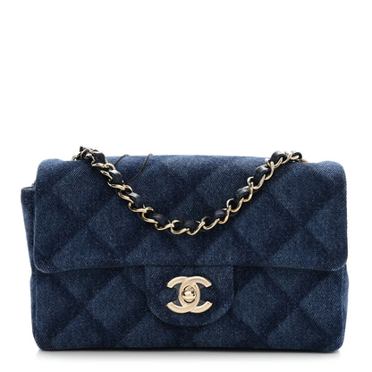 Chanel Printed Denim Quilted Mini Rectangular Flap Dark Blue 1 of 11
